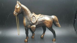 Vintage Pot Metal Horse Figurine Bronze Copper Color Detailed Design With Chain