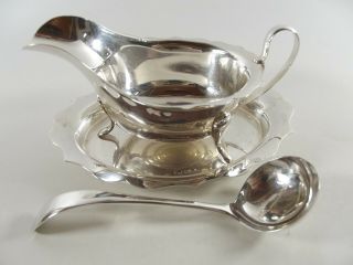 Antique Silver Sauce Boat / Tray & Ladle / Sheffield 1938 R155