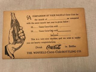 Winfield Coca Cola Bottling Co. ,  Vintage Postcard,  Circa 1910