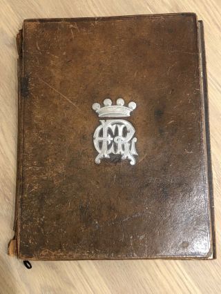 A Silver Mounted Leather Desk Blotter With Coronet Over Monogram Antique