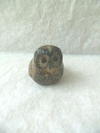 Vtg Owl Miniature Figurine Glazed Stoneware Pottery Japan 1 1/4 " Tall