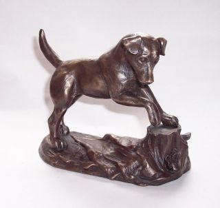 Vintage Cold Cast Bronze Jack Russel Terrier Dog & Mouse Figure Harriet Glen