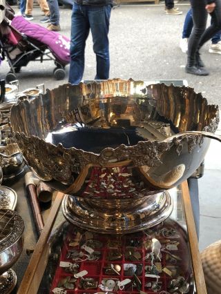 A Georgian Style Silver Plate Punch Bowl & Ladle 36cm Wide 22cm High
