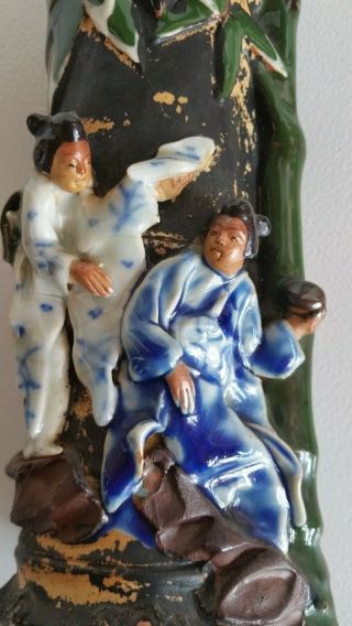 Antique Japanese Sumida Gawa Pottery Vases Figures Under Bambo Cartouche 6
