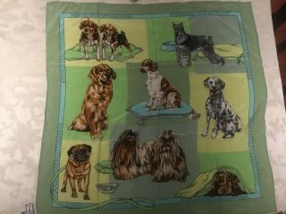 Diane Gilman 100 Silk Dog Scarf With Eight Dog Breads Represented Yorkies,  Labs