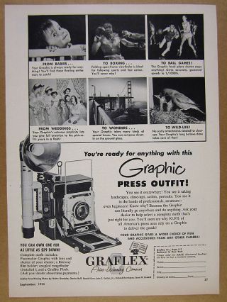1954 Graflex Pacemaker Speed Graphic Press Camera Outfit Vintage Print Ad