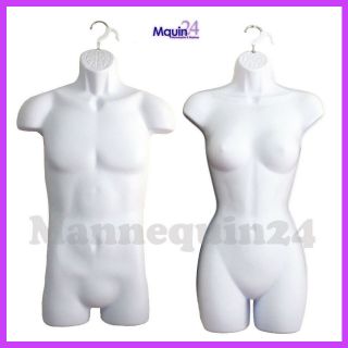 Male & Female Mannequin Torsos - Set Of White Woman & Man Dress Body Forms