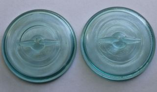 2 Vintage Ball - Blue Atlas E - Z Seal Glass Fruit Canning Jar Lids Wire Bail Type
