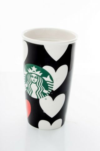 Starbucks white black red hearts ceramic mug cup coffee tumbler 2