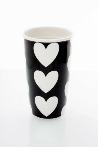 Starbucks white black red hearts ceramic mug cup coffee tumbler 3