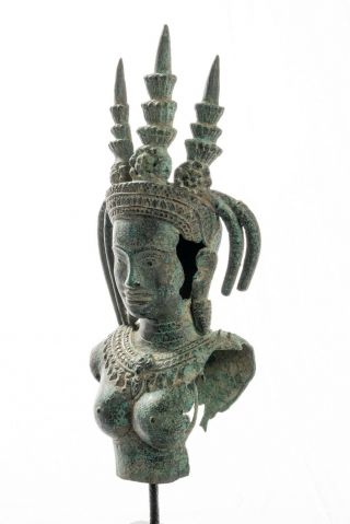 Antique Khmer Style Bronze Angkor Wat Apsara or Angel Statue - 62cm/25 