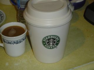 Starbucks Coffee Canister Ceramic Cookie Jar Cup Mermaid Logo 2010 With Lid