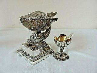 Antique Silver Plate Cruet Set With Matching Gilt Interior Salt & Spoon