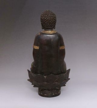 OLD RARE CHINESE COPPER STATUE SAKYAMUNI BUDDHA 30CM JADY INLAY JADE (E157) 3