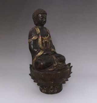 OLD RARE CHINESE COPPER STATUE SAKYAMUNI BUDDHA 30CM JADY INLAY JADE (E157) 4