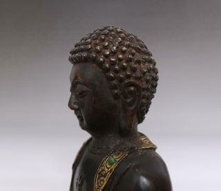 OLD RARE CHINESE COPPER STATUE SAKYAMUNI BUDDHA 30CM JADY INLAY JADE (E157) 7