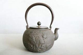 Tetsubin Teapot Tea Kattle Japanese Antique Iron Japan T385
