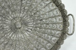 Heavy Antique Indian Colonial / Raj Silver Filigree Oval Tray 19th Century C1890