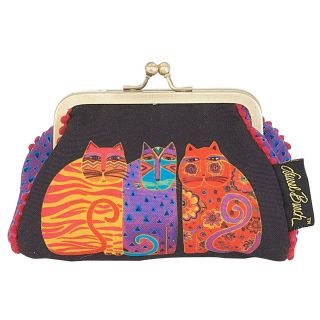Laurel Burch Coin Bag Cat Kitten Art Case Purse Pouch Floral Kisslock Black