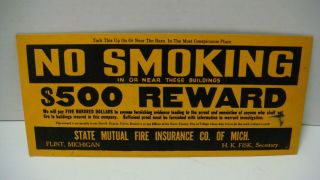 Vintage State Mutual Fire Insurance Co Michigan No Smoking Barn Farm Flint Mi