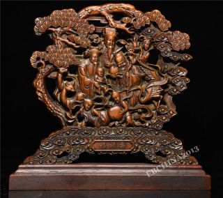 8.  4 " Collect China Art Boxwood Wood Handcarved Fu Lu Shou 3 God Set Statue