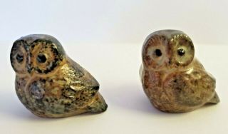 Miniature Vintage Owls Brown Multicolor Ceramic Pottery Japan Tiny Hoot