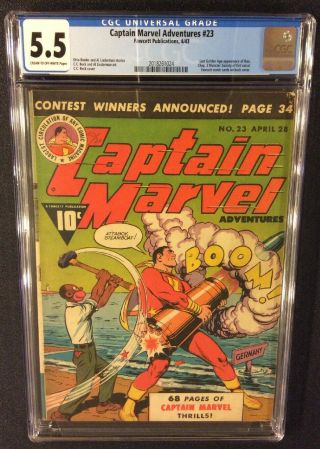 Captain Marvel Adventures 23 Comic Book Cgc 5.  5 Fawcett 1943 Golden Age 10 Cent