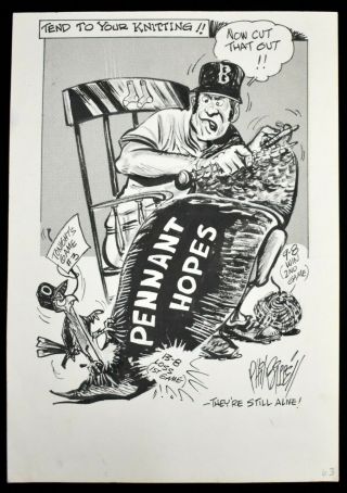 1970s Red Sox Pennant Hopes Vs Baltimore Orioles Cartoon Art By Bissell