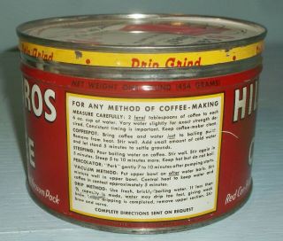 Vintage Hills Bros 1 Pound Coffee Can w/ Cannon Towel Advertising Lid 2