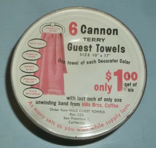 Vintage Hills Bros 1 Pound Coffee Can w/ Cannon Towel Advertising Lid 5