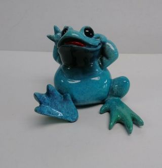 Vintage Kitty ' s Critters Frog hear No Evil Aqua Blue Signed no box 2