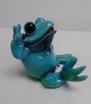 Vintage Kitty ' s Critters Frog hear No Evil Aqua Blue Signed no box 3