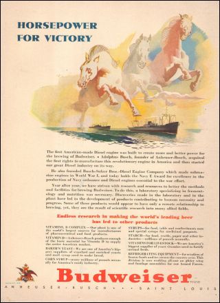 1942 Vintage Ad For Budweiser`art Wwii Era Horses (041517)