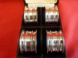 Lovely Cased Set Of Four,  Edwardian 1910 Solid Silver Napkin Rings.  Great Set.