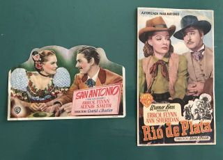 2 C.  1930s Vintage Spanish Language Film Flyers Handouts Errol Flynn Die - Cut