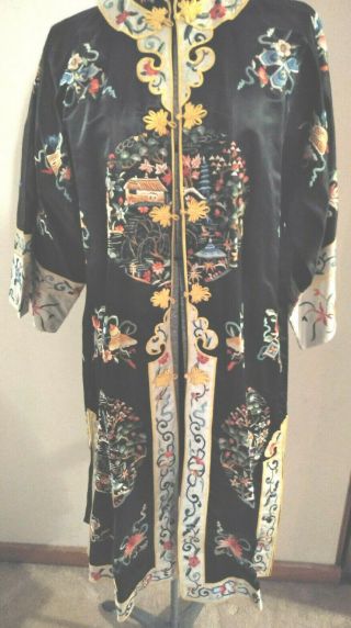 Vintage Chinese Black Silk Lady Robe