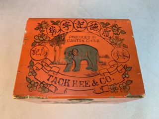 Antique Chinese Wood Red Lacquer Tea Box Tack Kee Co Elephant Painting Paktong 2