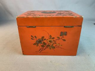 Antique Chinese Wood Red Lacquer Tea Box Tack Kee Co Elephant Painting Paktong 3
