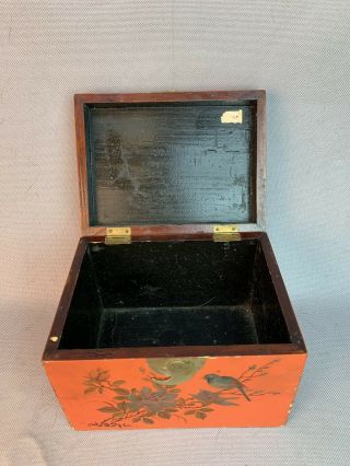 Antique Chinese Wood Red Lacquer Tea Box Tack Kee Co Elephant Painting Paktong 6