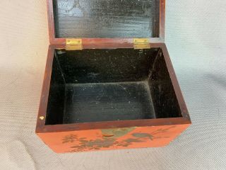 Antique Chinese Wood Red Lacquer Tea Box Tack Kee Co Elephant Painting Paktong 7