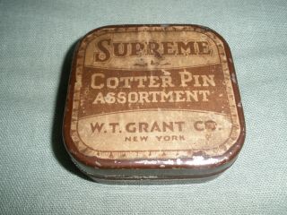 Collectible Supreme Cotter Pin Assortment W T Grant Co Full Metal Container