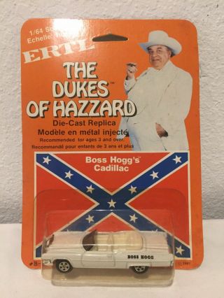 Vintage Ertl 1:64 Scale Dukes Of Hazzard Diecast Boss Hogg’s Cadillac On Card