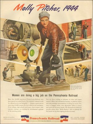 1944 Vintage Ad For Pennsylvania Railroad Art Molly Pitcher Rare (040219)