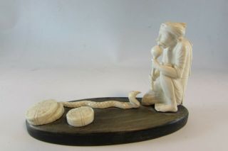 Vintage Old 19th Century Indian Carving Of A Snake Charmer Bone