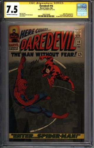Daredevil 16 Cgc 7.  5 Ss Signed 1st Romita Spiderman (1961010008)