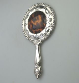 Antique Solid Silver A Stylish & Fine Hand Mirror Birm 1913
