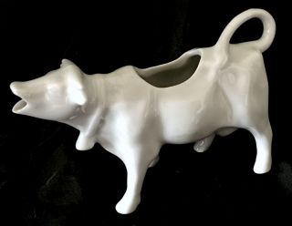 Vintage White Porcelain Cow Creamer With Bell,  " Mooing " Porcelaine De France