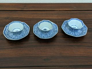 Three Antique Chinese Export Porcelain Tea Cup Saucer Floral Pattern Kangxi