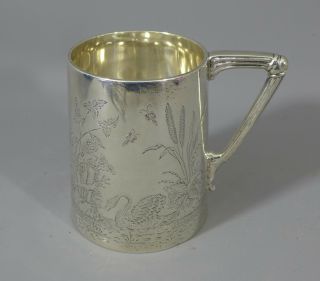 Fine Antique Hallmarked Sterling Silver Tankard Mug Aesthetic Engraving 1880