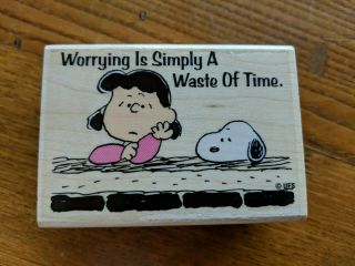 Stampabilities Peanuts Snoopy Lucy Worry Waste Time Wooden Rubber Stamp Rare